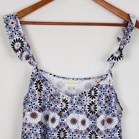EUC ModCloth Blue Floral Ruffle Strap Cami Top Kaleidoscope Print Size 1X - Picture 6 of 8